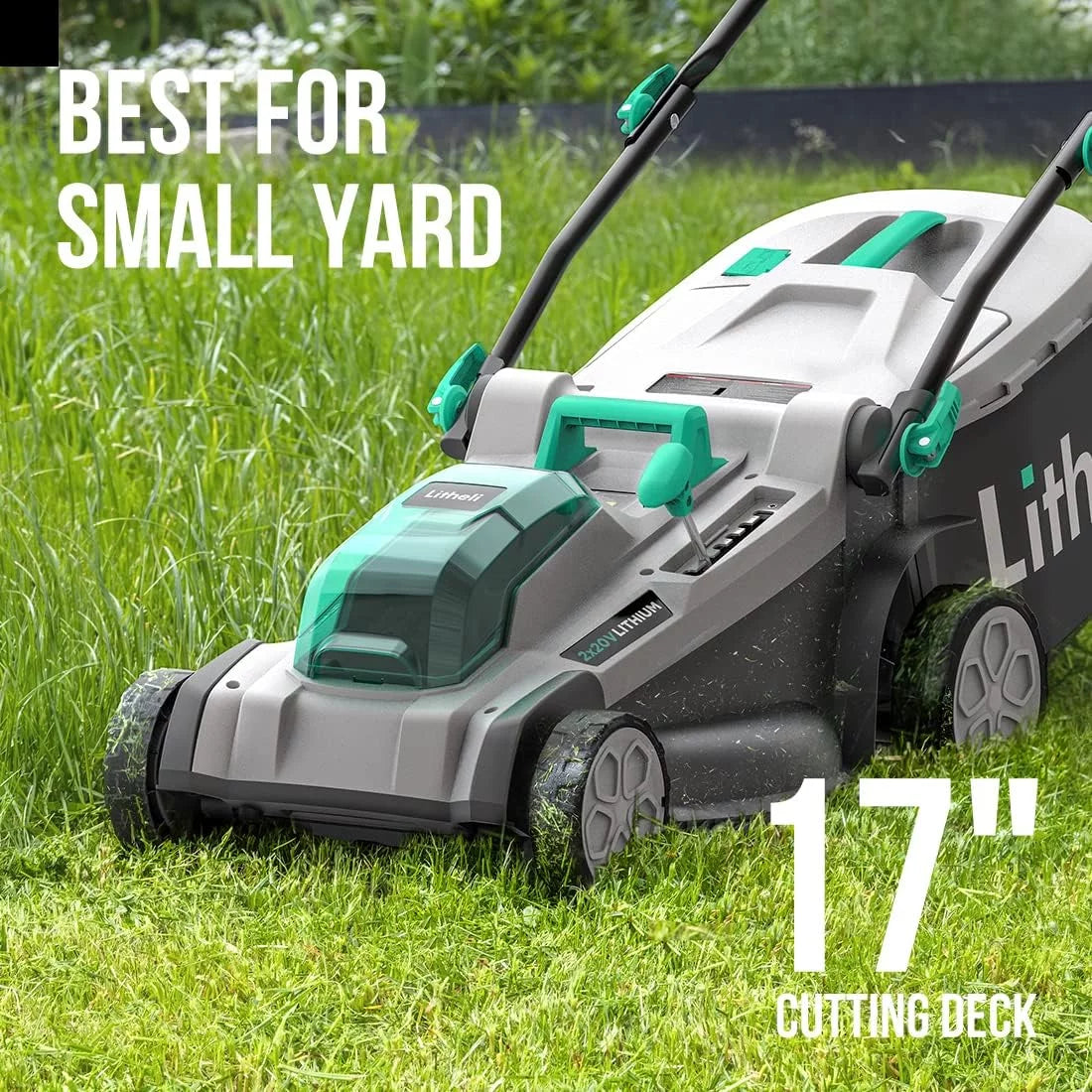 Litheli 2*20V 17" Cordless Lawn Mower with Brushless Motor + 2*4.0Ah Battery & Charger