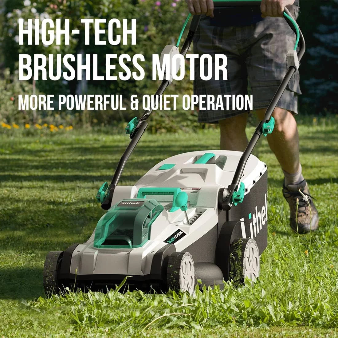 Litheli 2*20V 17" Cordless Lawn Mower with Brushless Motor + 2*4.0Ah Battery & Charger